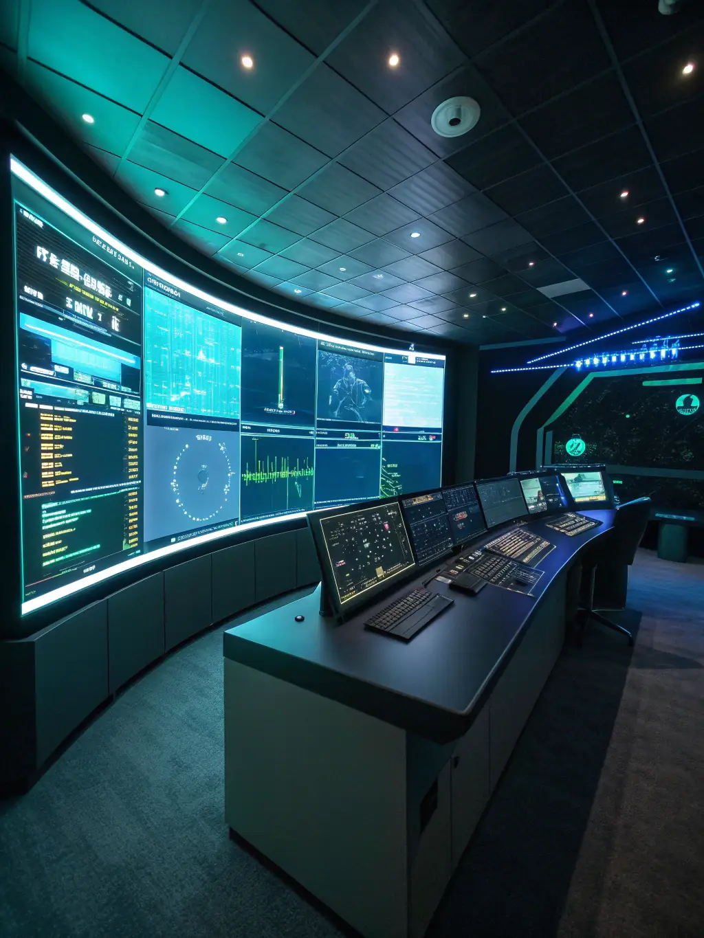 A futuristic visual of automated system updates and AI-driven threat detection, with icons representing automation and artificial intelligence in a secure environment.